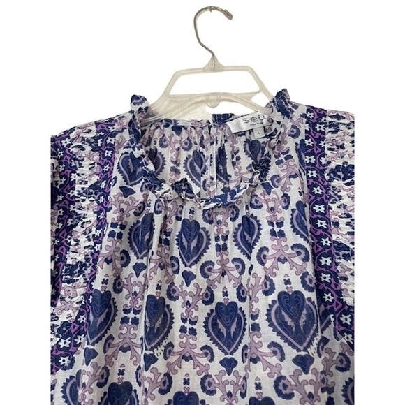 Sea New York Brigitte Border Top Violet Flutter Sleeves Cottage Victorian Tank L - Picture 4 of 10
